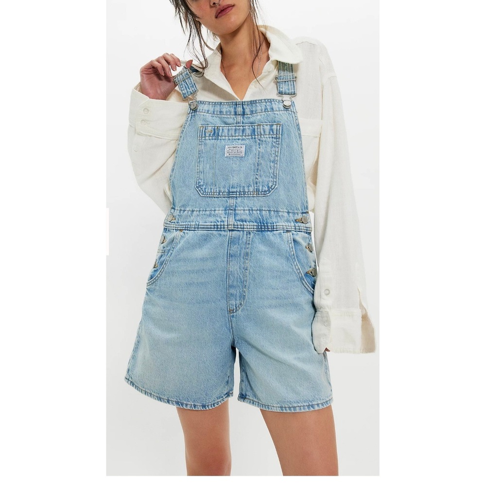 Levis Womens Denim Shortalls Overalls Light Wash Blue 52333-0010 Small